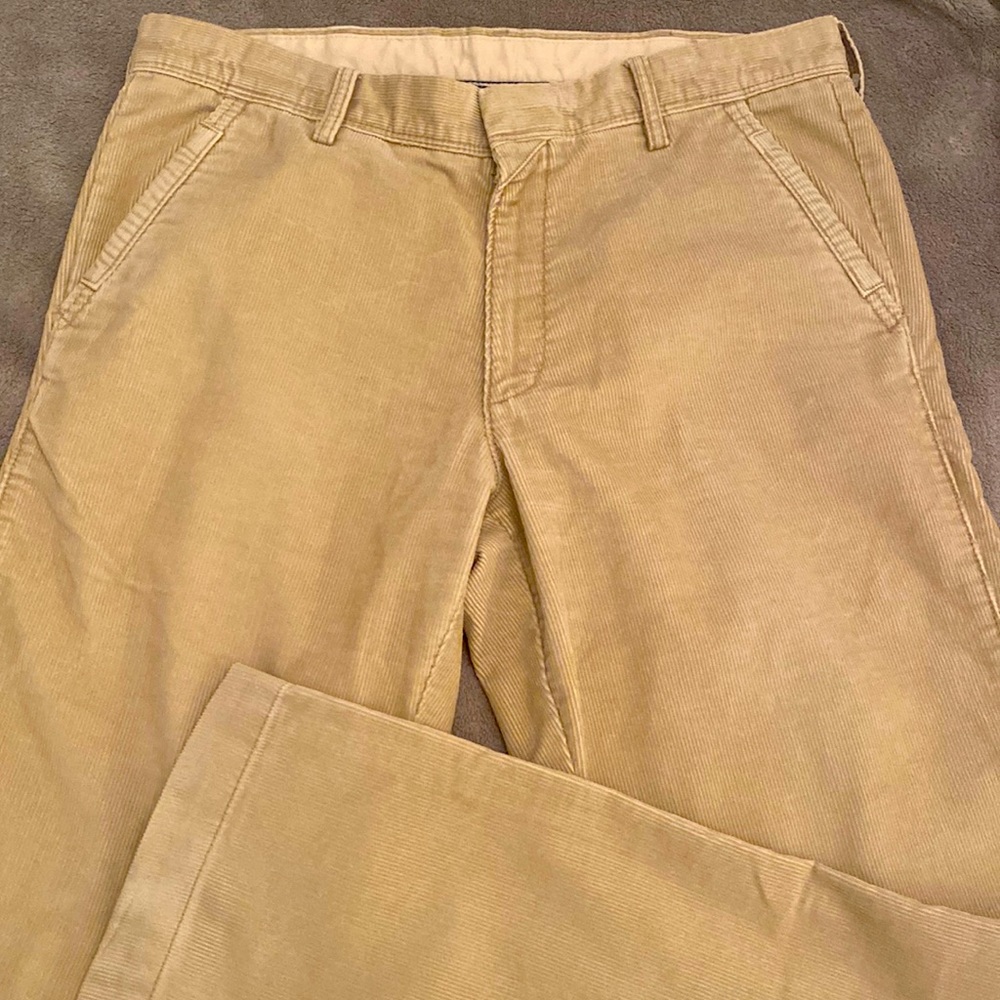 Life khaki 32 x 32 tan corduroy pants.  Flat front, reinforced pocket entry